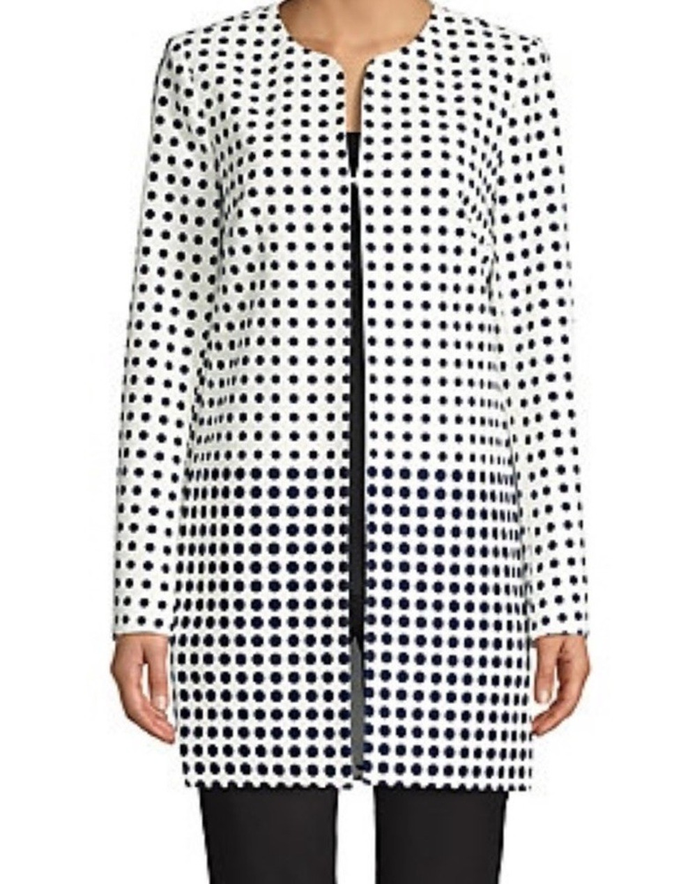 Karl Lagerfeld Paris Black White Polka Dot Open Front Blazer Jacket S A009778